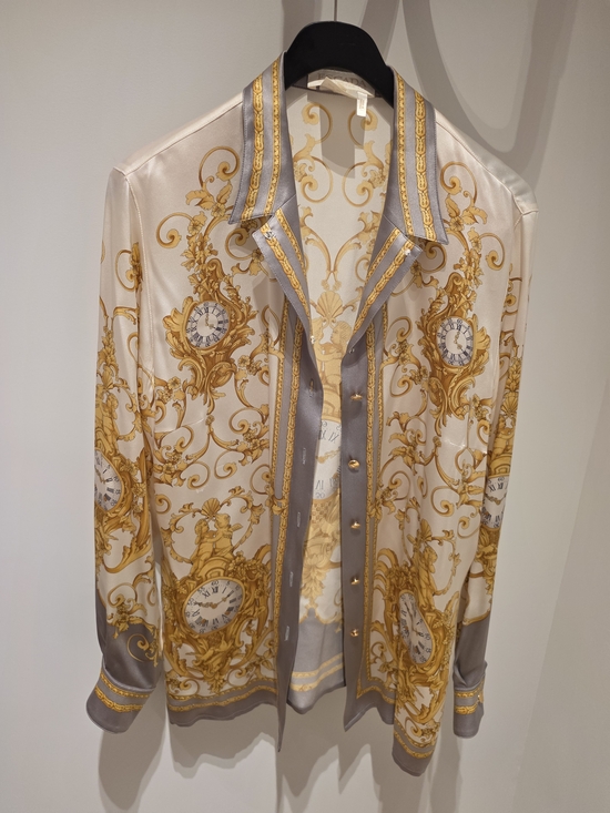 Escada Tops - Escada Cream and Gold Baroque Silk Button-Down Shirt
